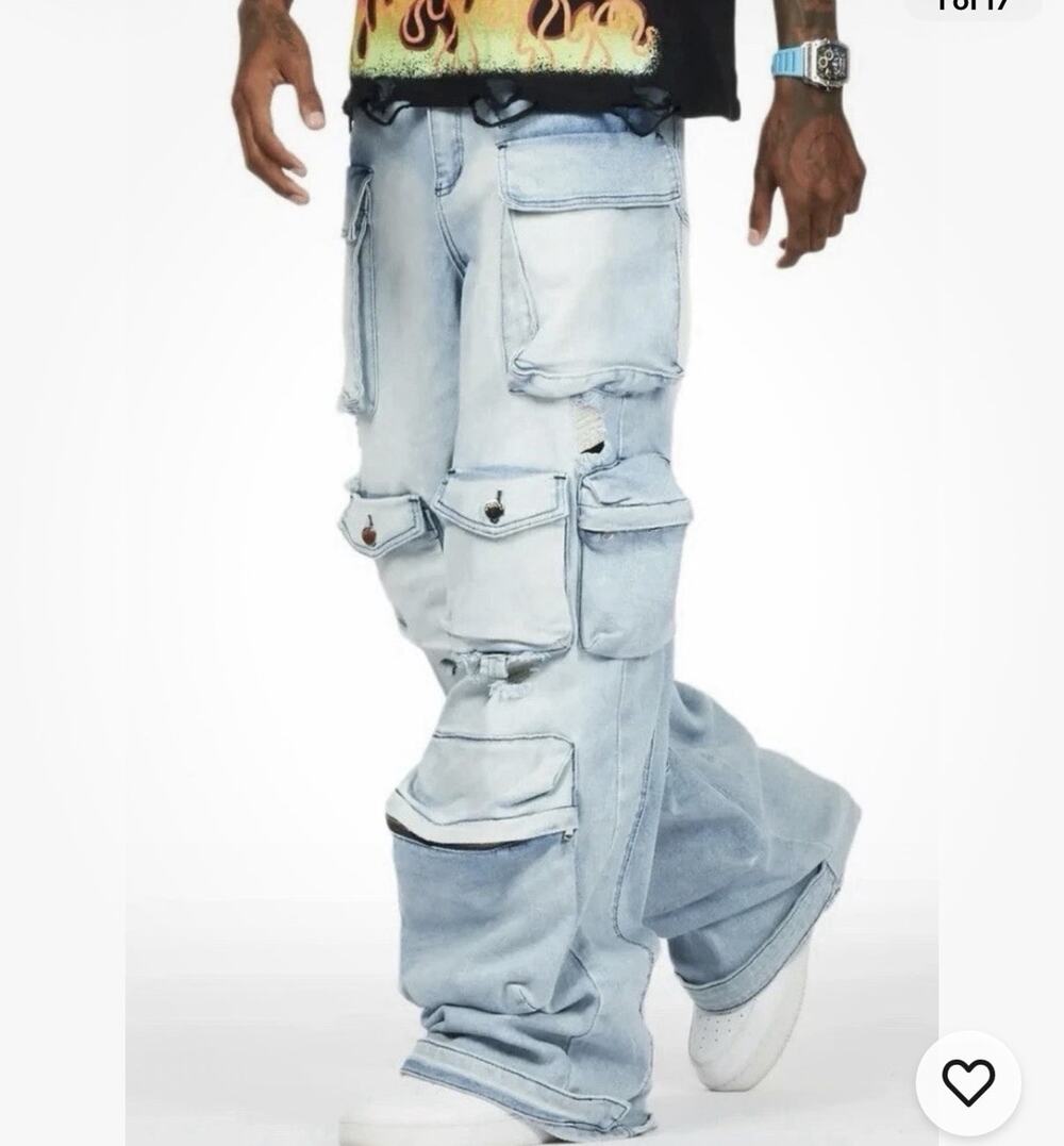 X8-NWT Rockstar Original Sz44 Baggy Urban Streetwear stacked wide leg Cargo jean